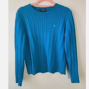 NWOT Polo Ralph Lauren Cable Knit Teal Blue Cotton Sweater Preppy Classic